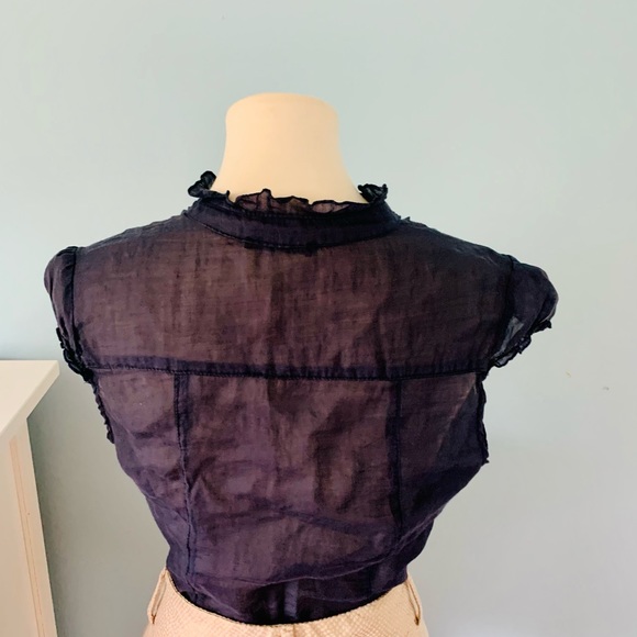 Floyd by Smith Navy Cap Sleeve Linen Blouse Size M - Picture 5 of 7